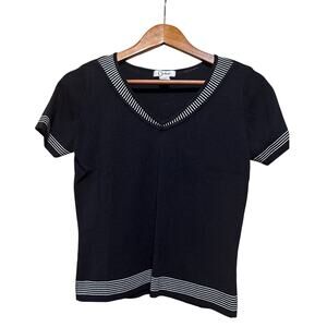$7 Special: Carducci Black Fine Knit Black Sweater, White Detail,‎ Size Small